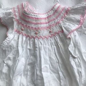 White and pink smocked romper 9-12 months